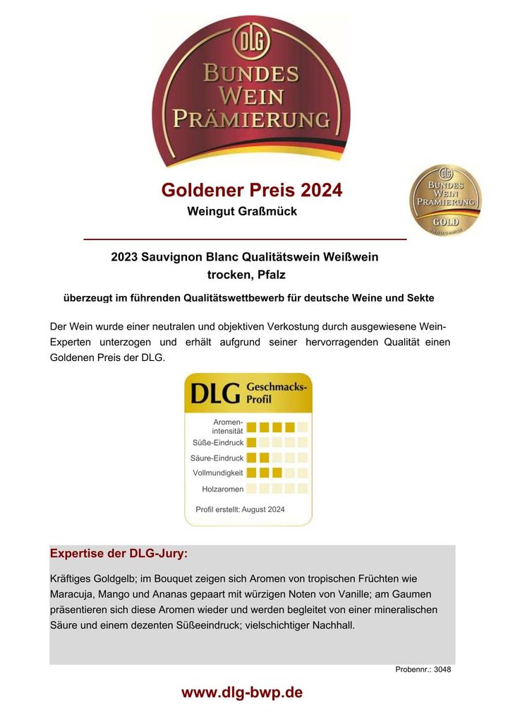 Urkunde DLG Bundesweinprämierung 2024: Goldener Preis