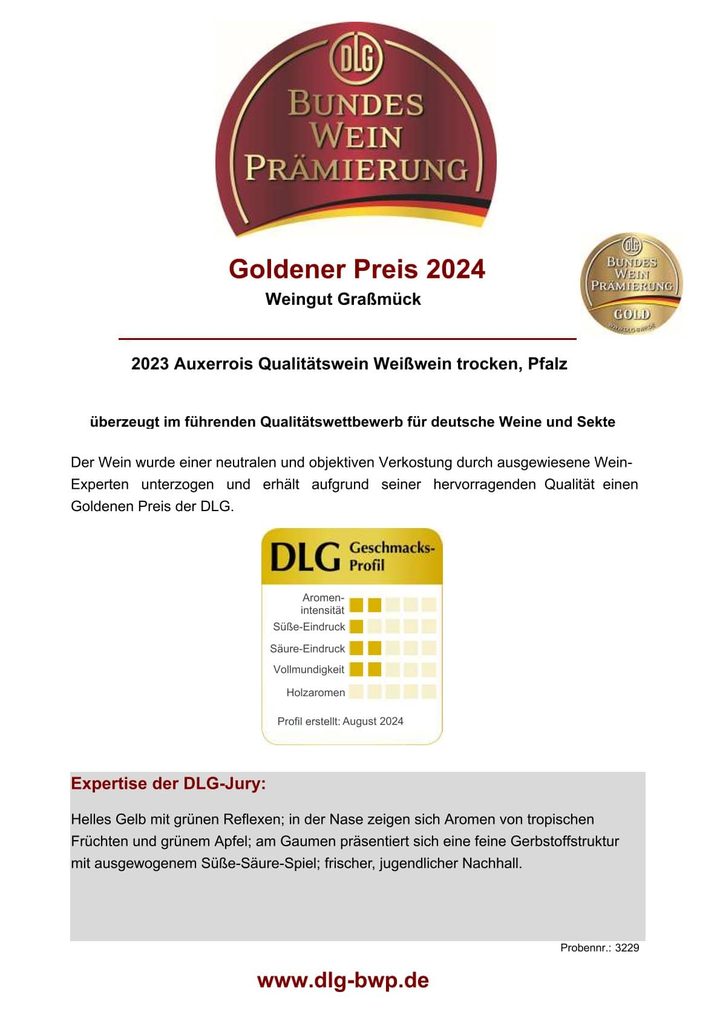 Urkunde DLG Bundesweinprämierung 2024: Goldener Preis