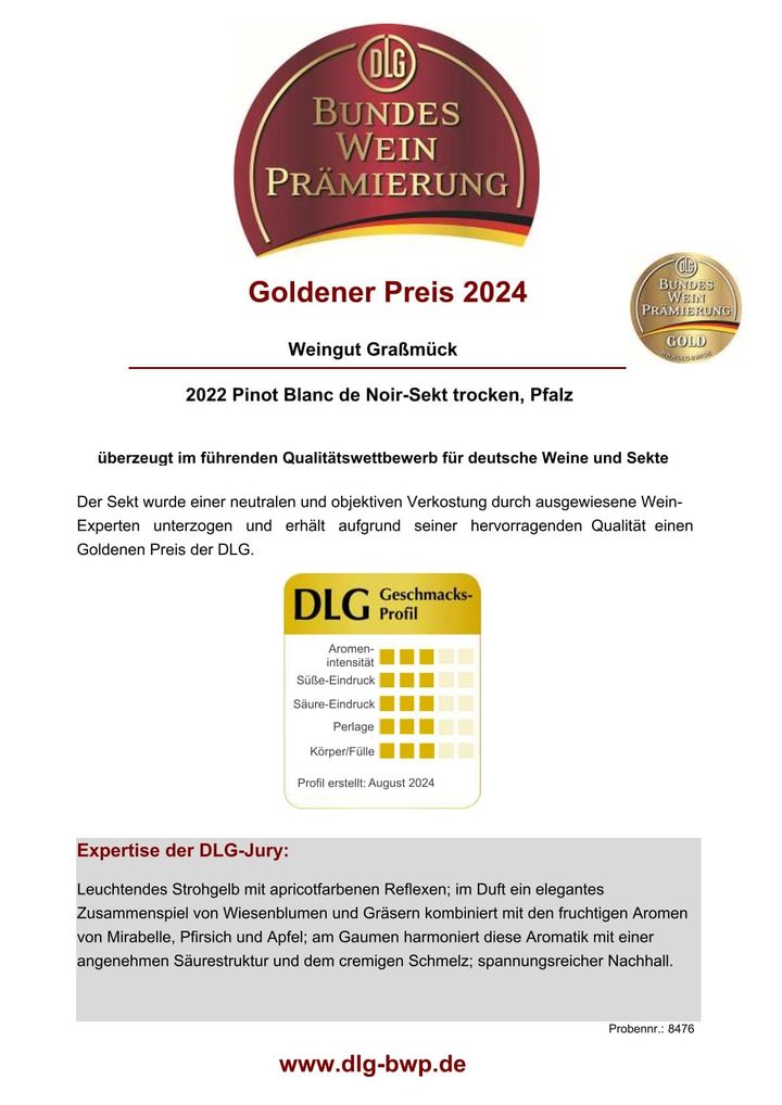 Urkunde DLG Bundesweinprämierung 2024: Goldener Preis