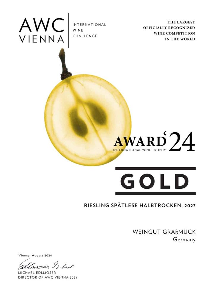 Urkunde AWC Vienna International Wine Challenge 2024: Gold