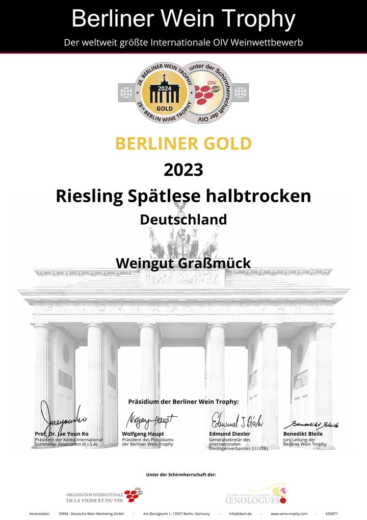 Urkunde Berliner Wein Trophy 2024: Gold