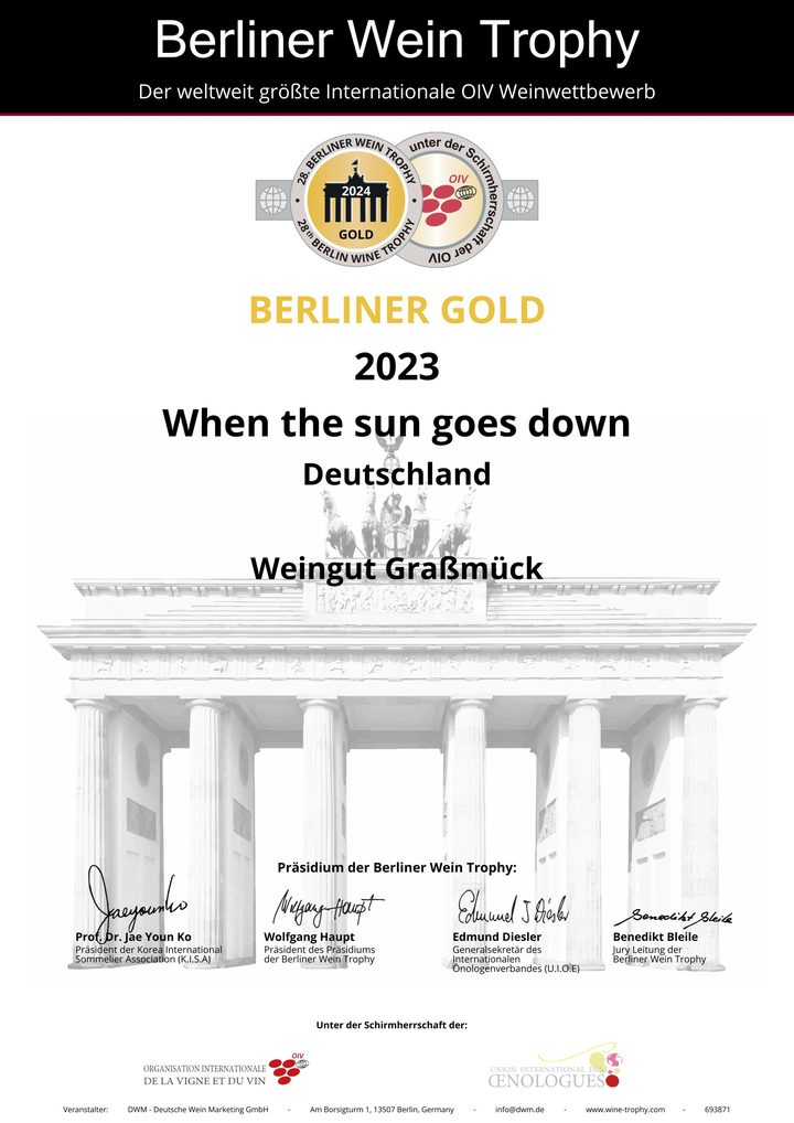 Urkunde Berliner Wein Trophy 2024: Gold