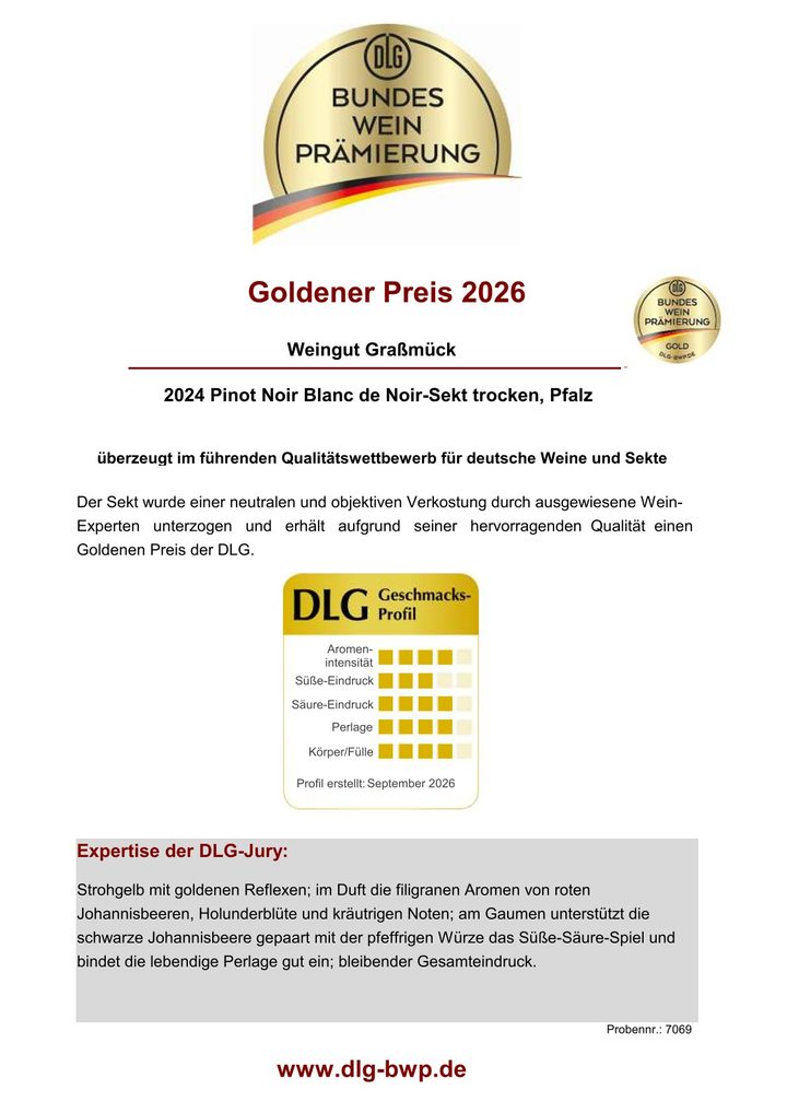 Urkunde DLG Bundesweinprämierung 2026: Goldener Preis